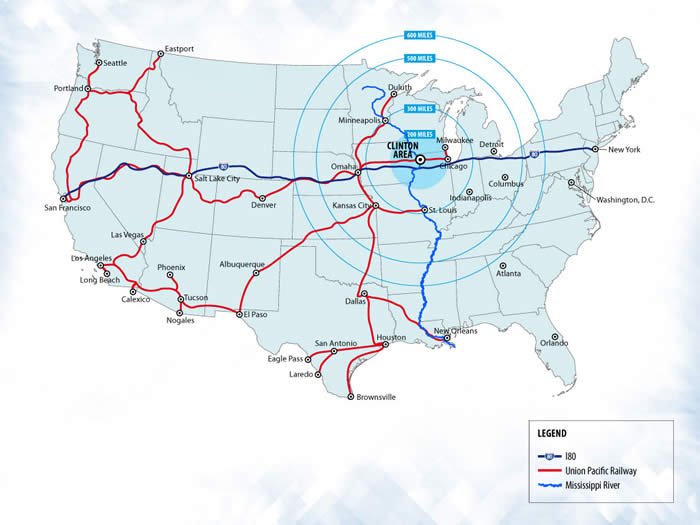Clinton IA eastern iowa western illinois 500 miles radius